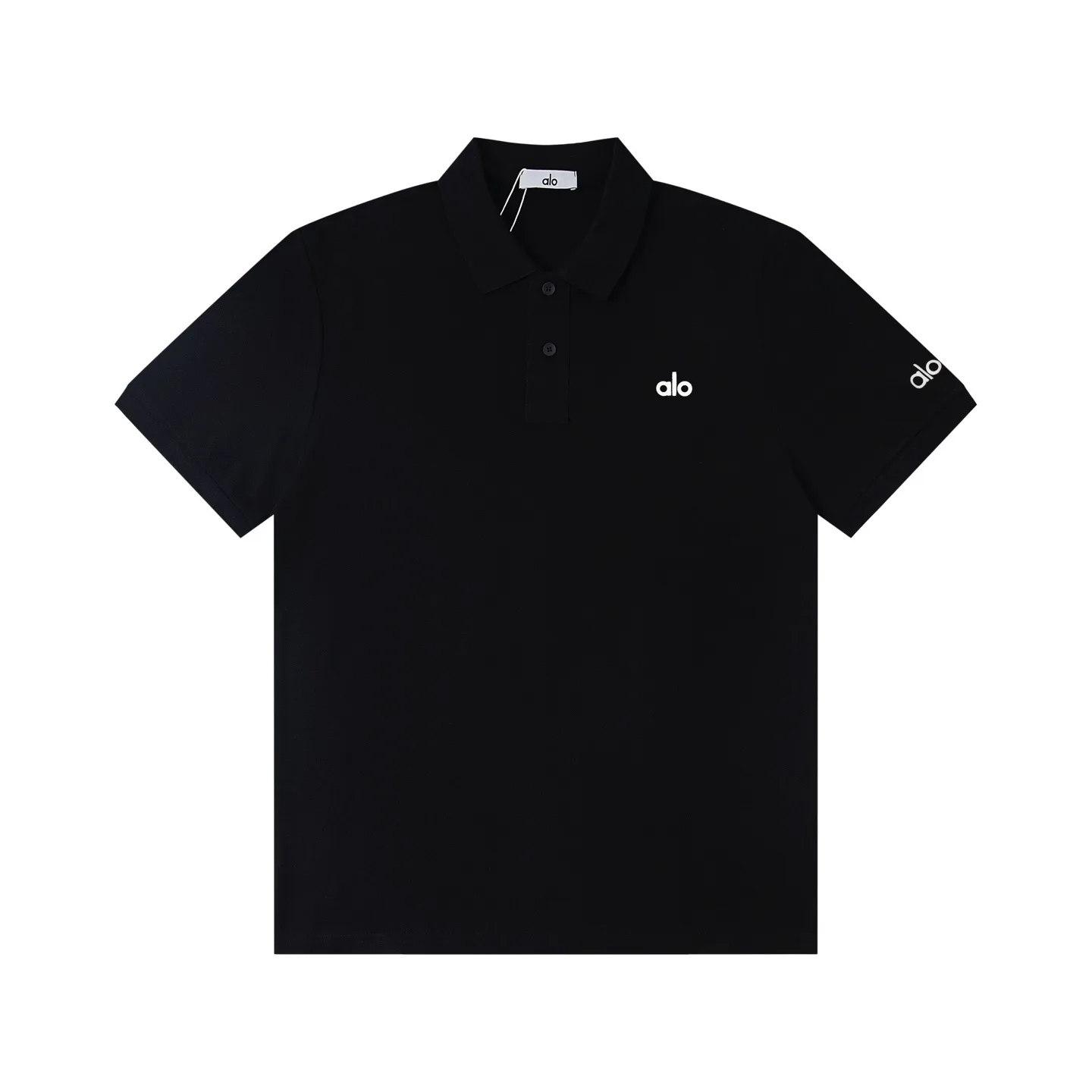 A10#P75 美国洛杉矶Alo25ss经典立体小标翻领男女同款短袖Polo衫 颜色：黑色 白色