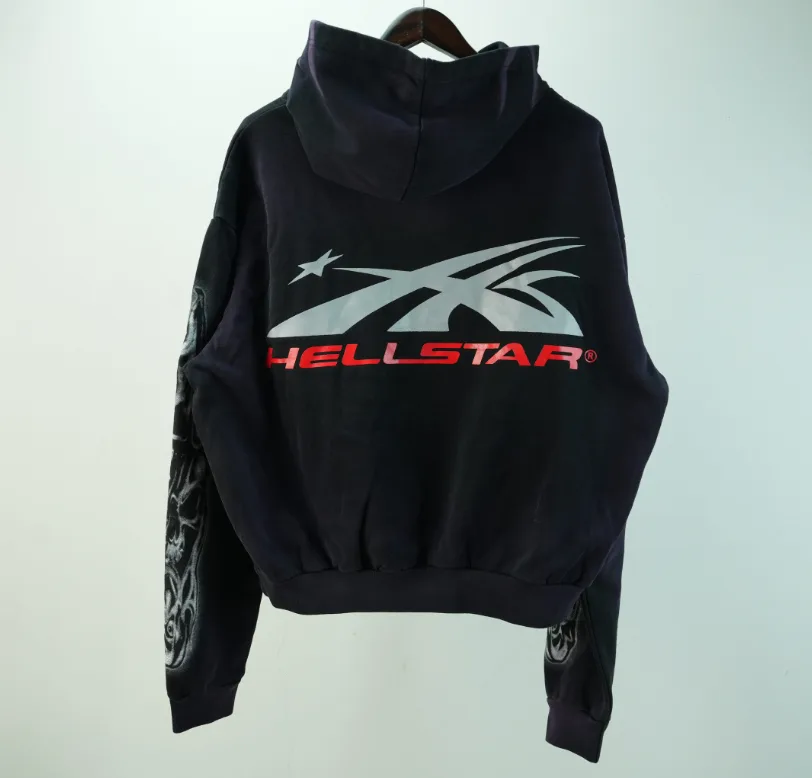 Hellstar Airbrushed Skull Hoodie Black