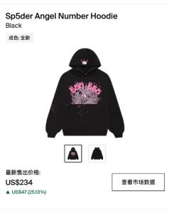Sp5der Angel Number Hoodie Black