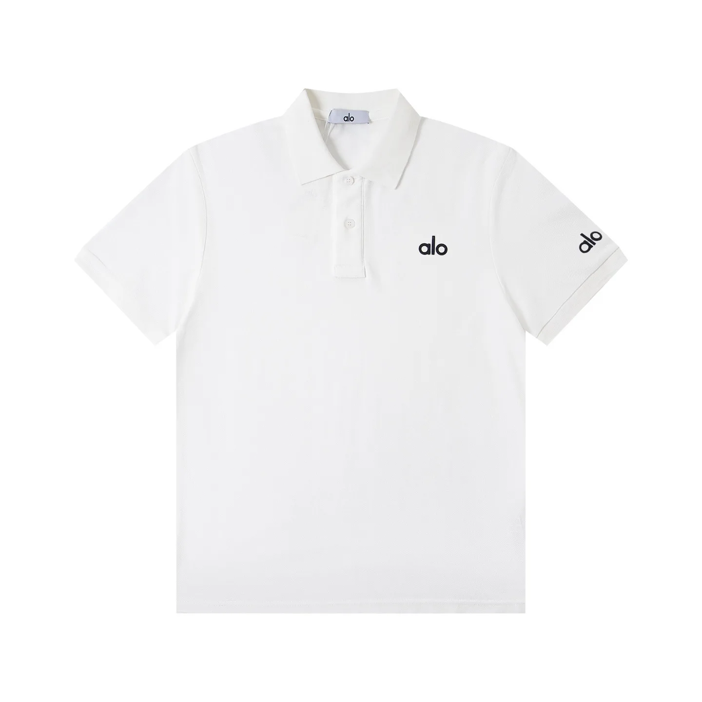 A10#P75 美国洛杉矶Alo25ss经典立体小标翻领男女同款短袖Polo衫 颜色：黑色 白色