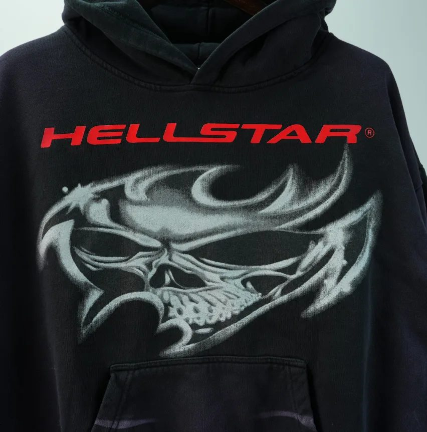 Hellstar Airbrushed Skull Hoodie Black