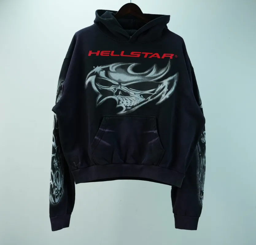 Hellstar Airbrushed Skull Hoodie Black