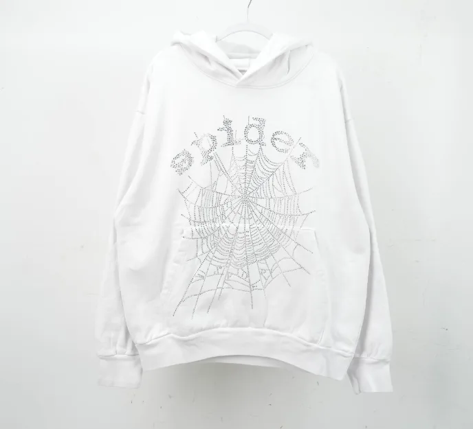 Sp5der 0G Rhinestone Logo Hoodie White