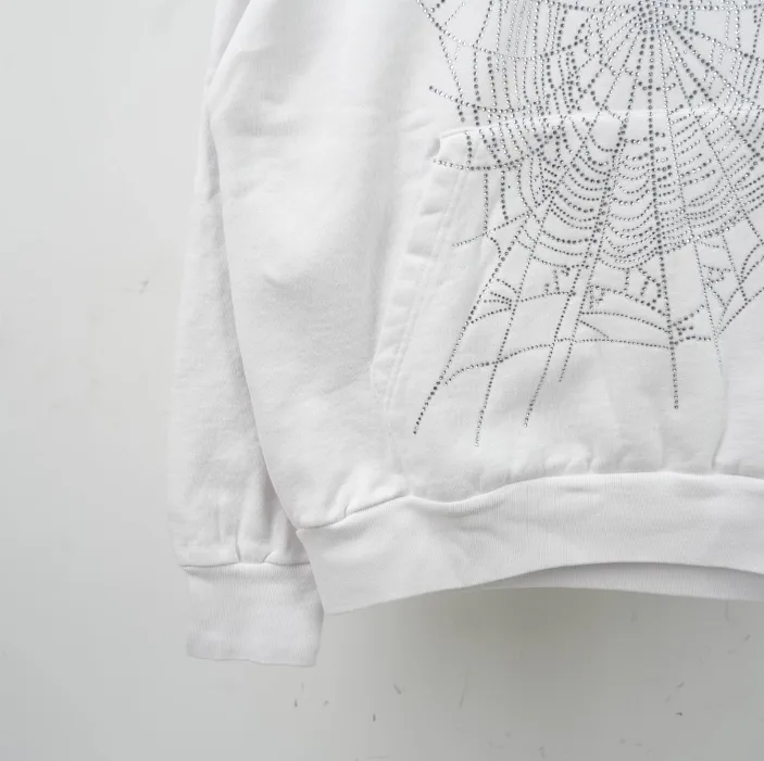 Sp5der 0G Rhinestone Logo Hoodie White