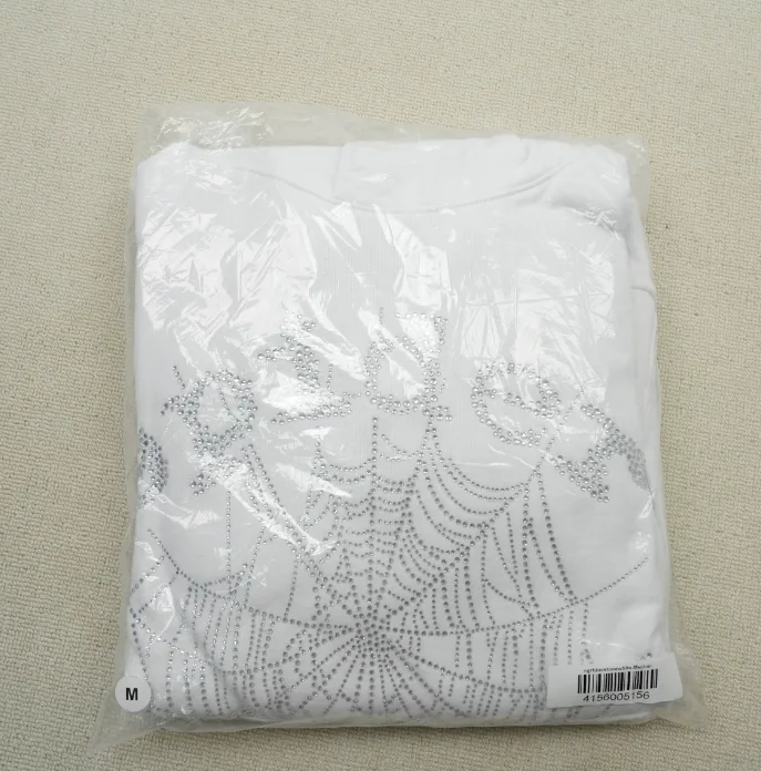 Sp5der 0G Rhinestone Logo Hoodie White