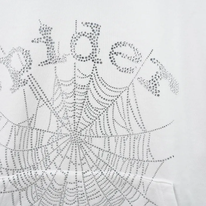 Sp5der 0G Rhinestone Logo Hoodie White