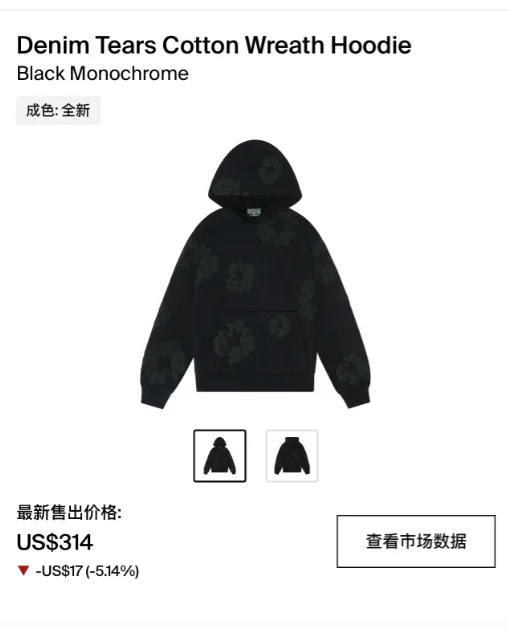 Denim Tears Cotton Wreath Hoodie Black Monochrome