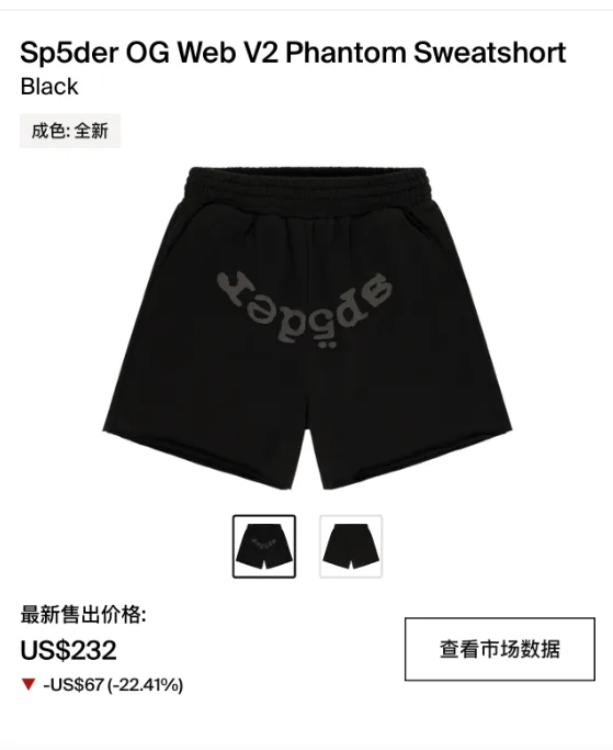 Sp5der OG Web V2 Phantom Sweatshort Black