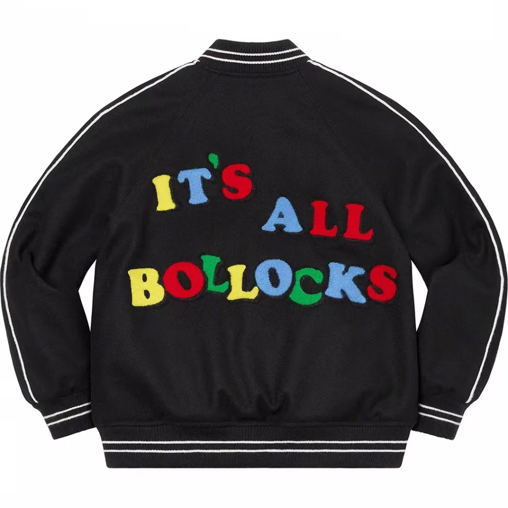 S016#28034058 Supreme 21SS Jamie Reid It’s All Bollocks Varsity Jacket