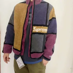 S015#250560290 Supreme 20FW Reversible Colorblocked Fleece Jacket