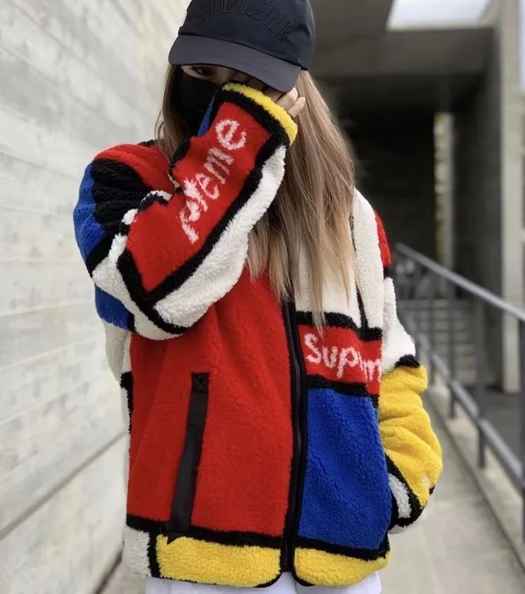 S015#250560290 Supreme 20FW Reversible Colorblocked Fleece Jacket