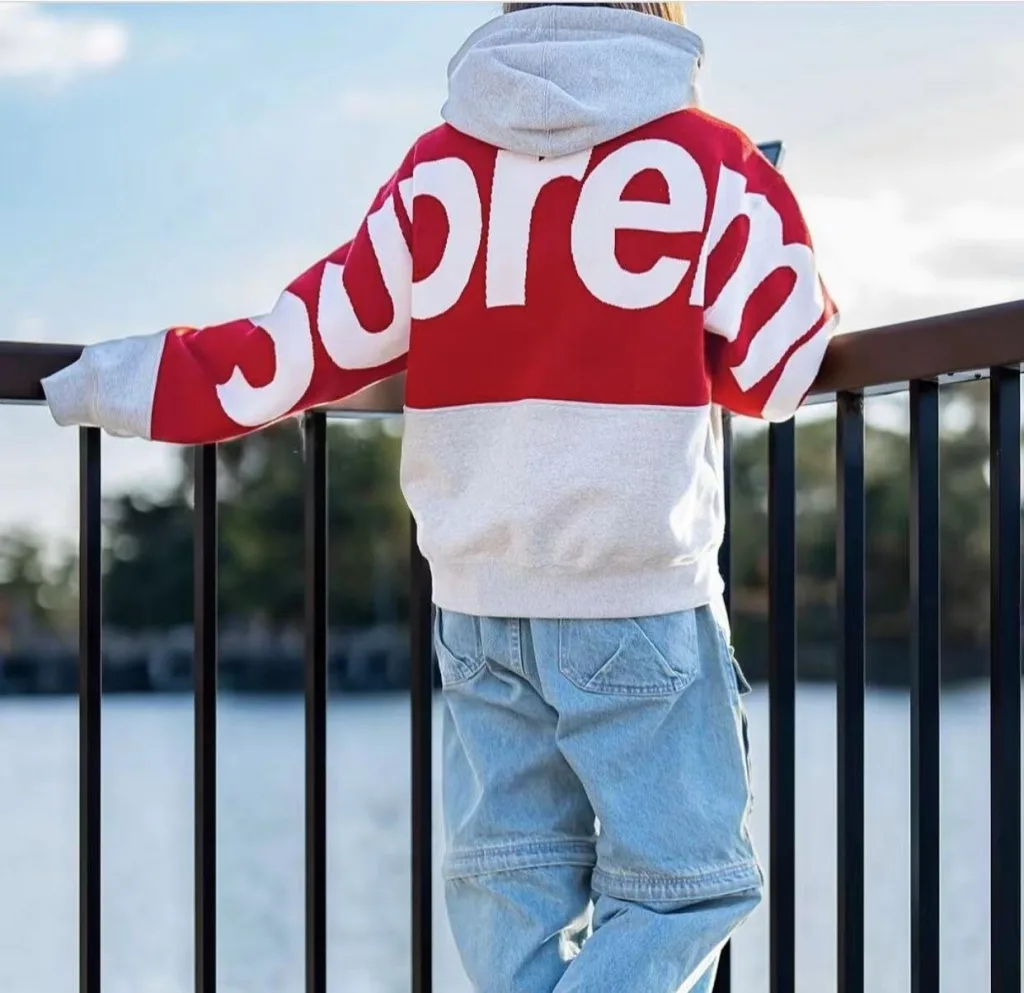 SUPREME BIG LOGO JACQUARD HOODED SWEATSHIRT LOGO S M L XL